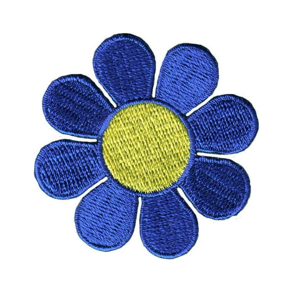 Daisy Dark Blue Petals Yellow Center Patch Hippie Flower Cute Iron On Applique