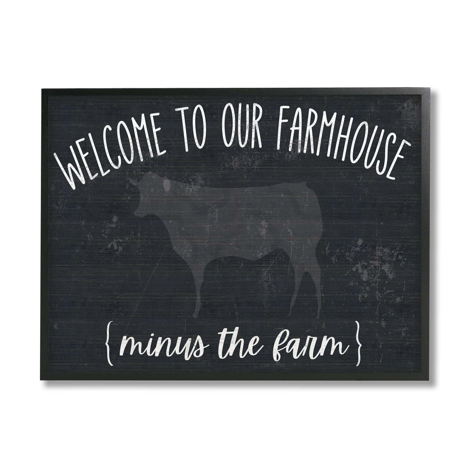 Stupell Industries Welcome To Farmhouse Playful Rustic Cow Motif Graphic Art Black Framed Art Print Wall Art, Design by White Ladder