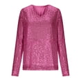 thumbnail image 5 of Long Sleeve Shirts for Women Glitter Sequin Top V Neck Casual Sparkle Blouse Night out Tops Party Clubwear, 5 of 5
