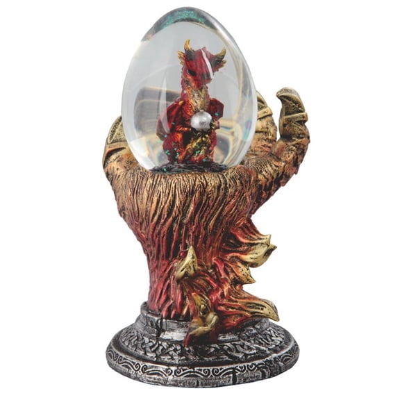 Red Gold Volcanic Dragon Claw Hand Holding Hatchling Baby Dragon Water Globe