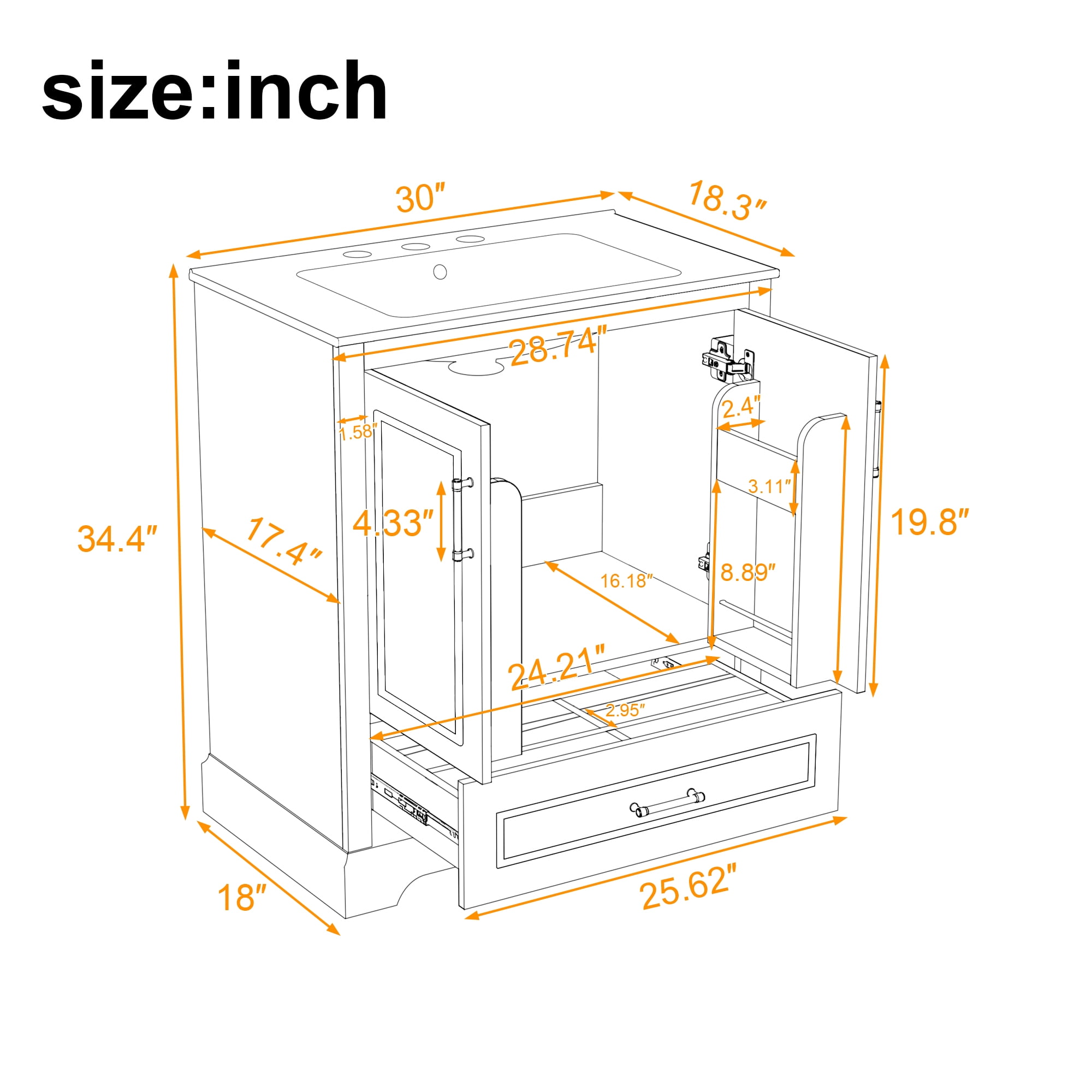 Harper & Bright Designs 30" Modern Bathroom Vanity with Sink, Bathroom Cabinet Freestanding with Drawer, Single Sink Bathroom Vanity, Green