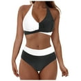 thumbnail image 2 of OSFVNOXV Womens Bikini Sets 2-Piece Halter Swimsuit Twist Cross Ruched Color Blocked Deep V-Neck Push Up Bra and Hipster Swimwear Bottom for Bathing Suit, 2 of 8