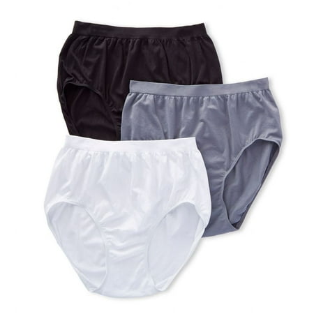 Women's Bali DFAK88 Comfort Revolution Microfiber Brief Panty - 3 Pack (Black/White/Excalibur 8/9)