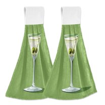 Yayeee Kitchen Hanging Hand Towels Set of 2 with Loop Bathroom Absorbent Tie Towel, Green Martini Glass