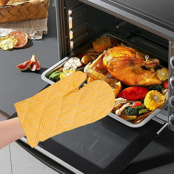 Heat Resistant Oven Mitts for Baking Cooking Microwave Grilling Non Slip Kitchen Gloves Yellow Blue