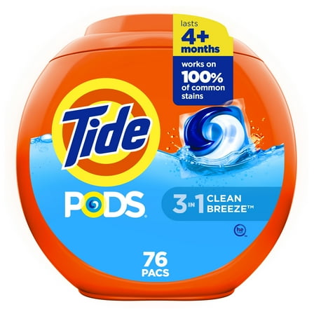 Tide PODS® Laundry Detergent Pacs, Powerful 3-in-1 Clean, Clean Breeze Scent, 76 Count