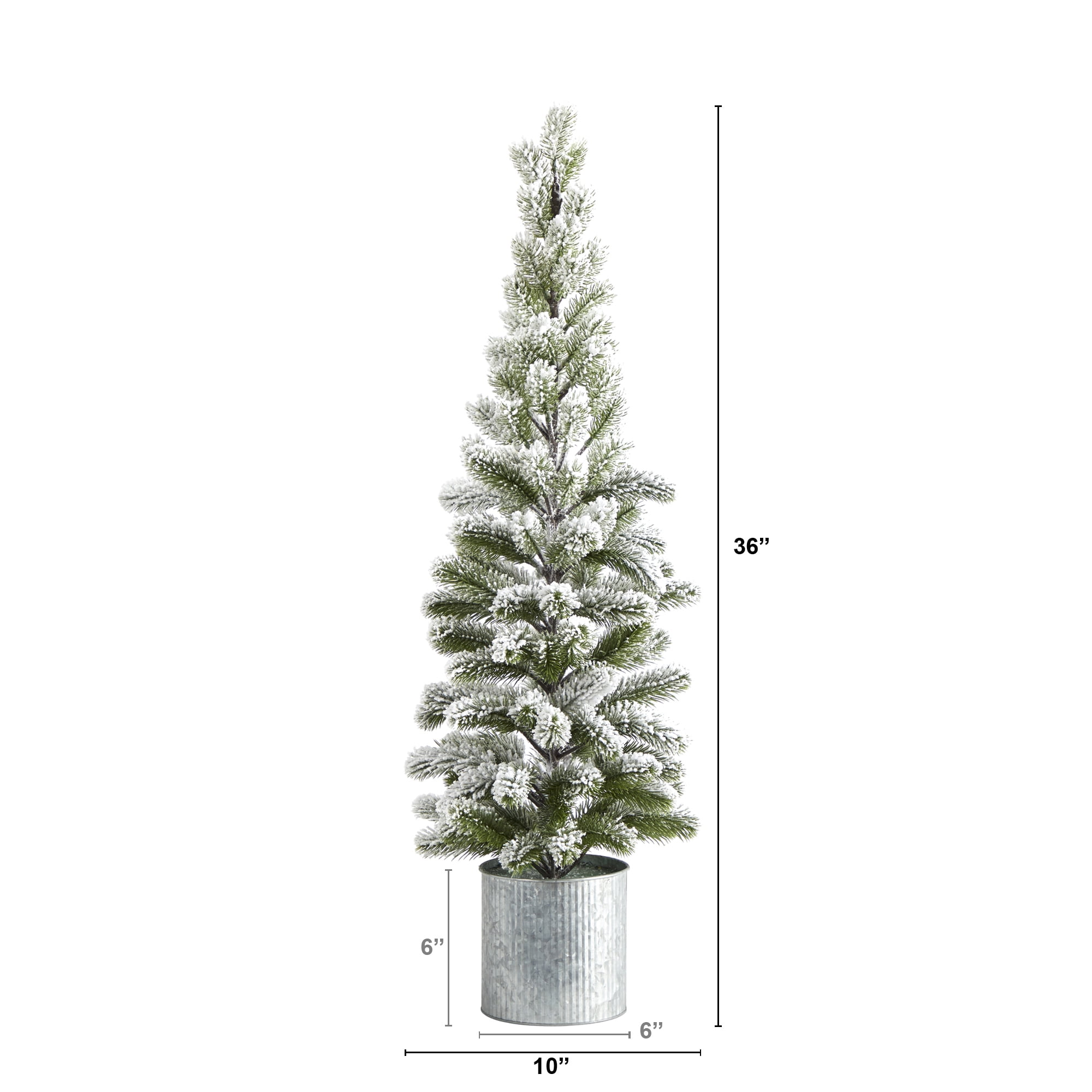Nearly Natural 3' Green Flocked Pine Artificial Christmas Tree in Tin Planter