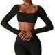 thumbnail image 1 of Tops cortos de yoga for mujer, camiseta de manga larga con cuello cuadrado, camisetas básicas elásticas ajustadas, camisetas deportivas for ejercicio al aire libre y gimnasio, 1 of 6