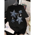 thumbnail image 1 of Loose-Fitting Round-Neck T-Shirt for Women with Star Print, Suitable for Spring And Summer, Lightweight Pullover, Short Sleeves, Casual Sports Top., 1 of 6