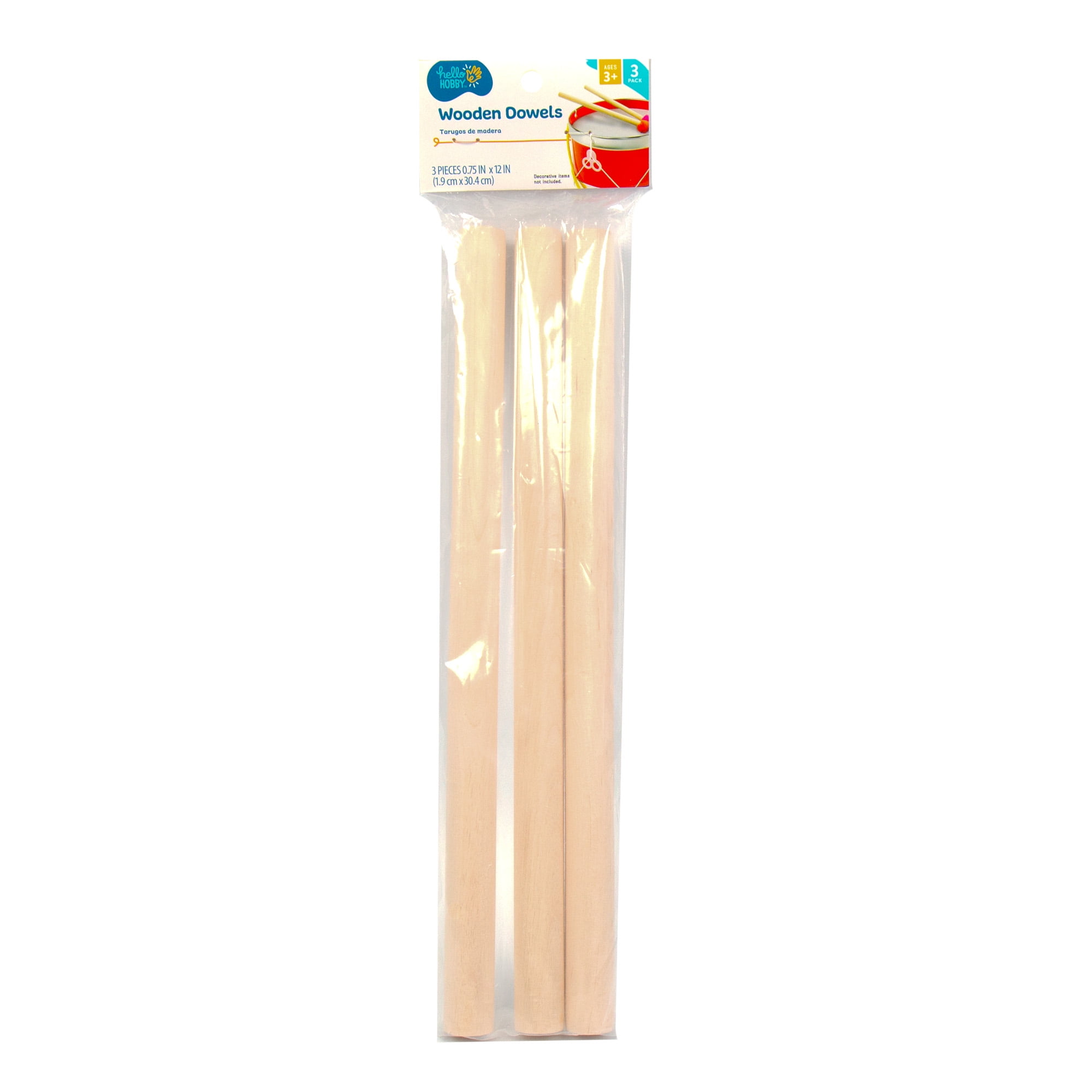 (3 pack) Hello Hobby Wooden Dowels, 0.75 in. x 12 in., 3-Pack