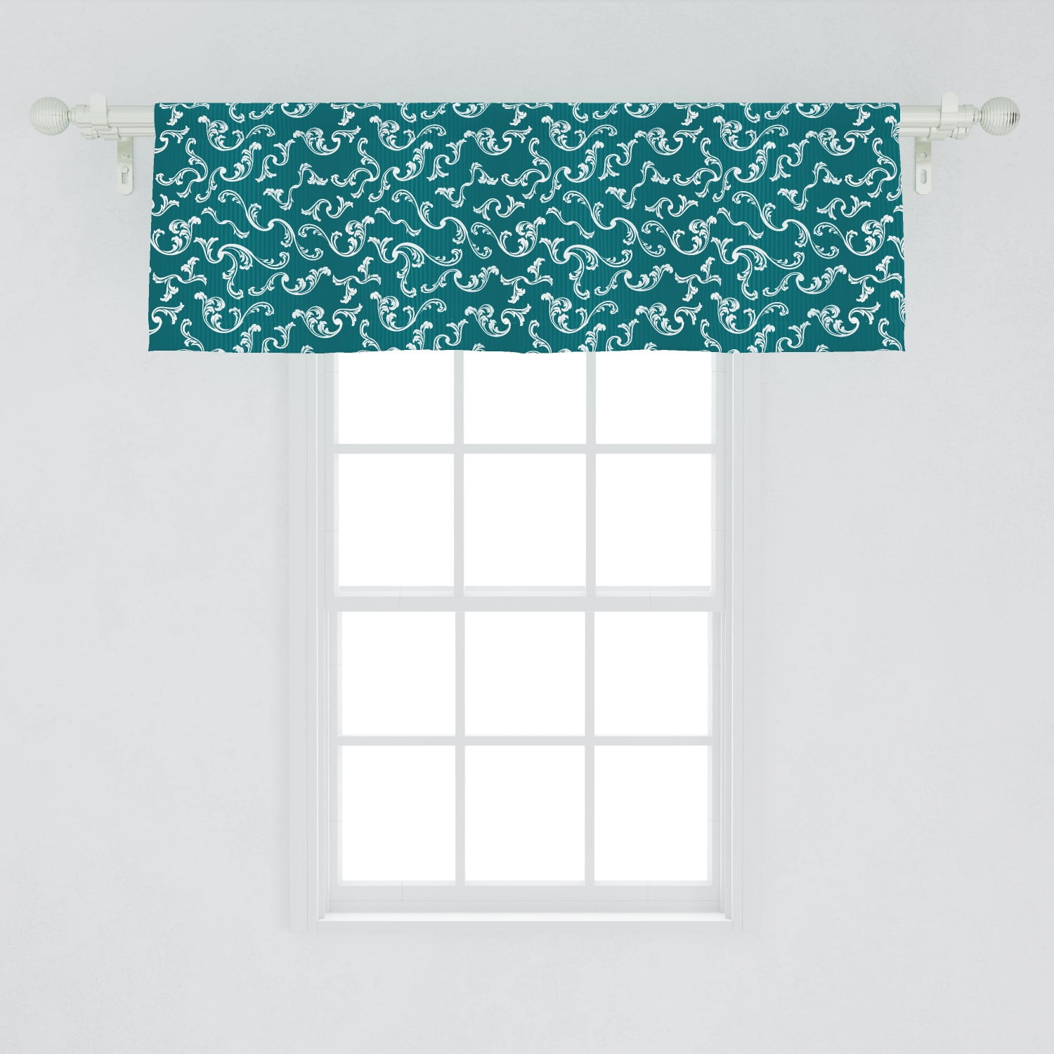 Teal Green Window Valance, Victorian Botanical Detailed Repetitive