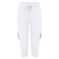 thumbnail image 3 of MSJUHEG Yoga Pants Yoga Pants Women Summer Elastic Waist Button Pocket Yoga Pants Polyester,Spandex Relaxed Drawstring Tie Straight-Leg Lightweight Two Pockets Cropped Capri Leggings For Women White S, 3 of 5