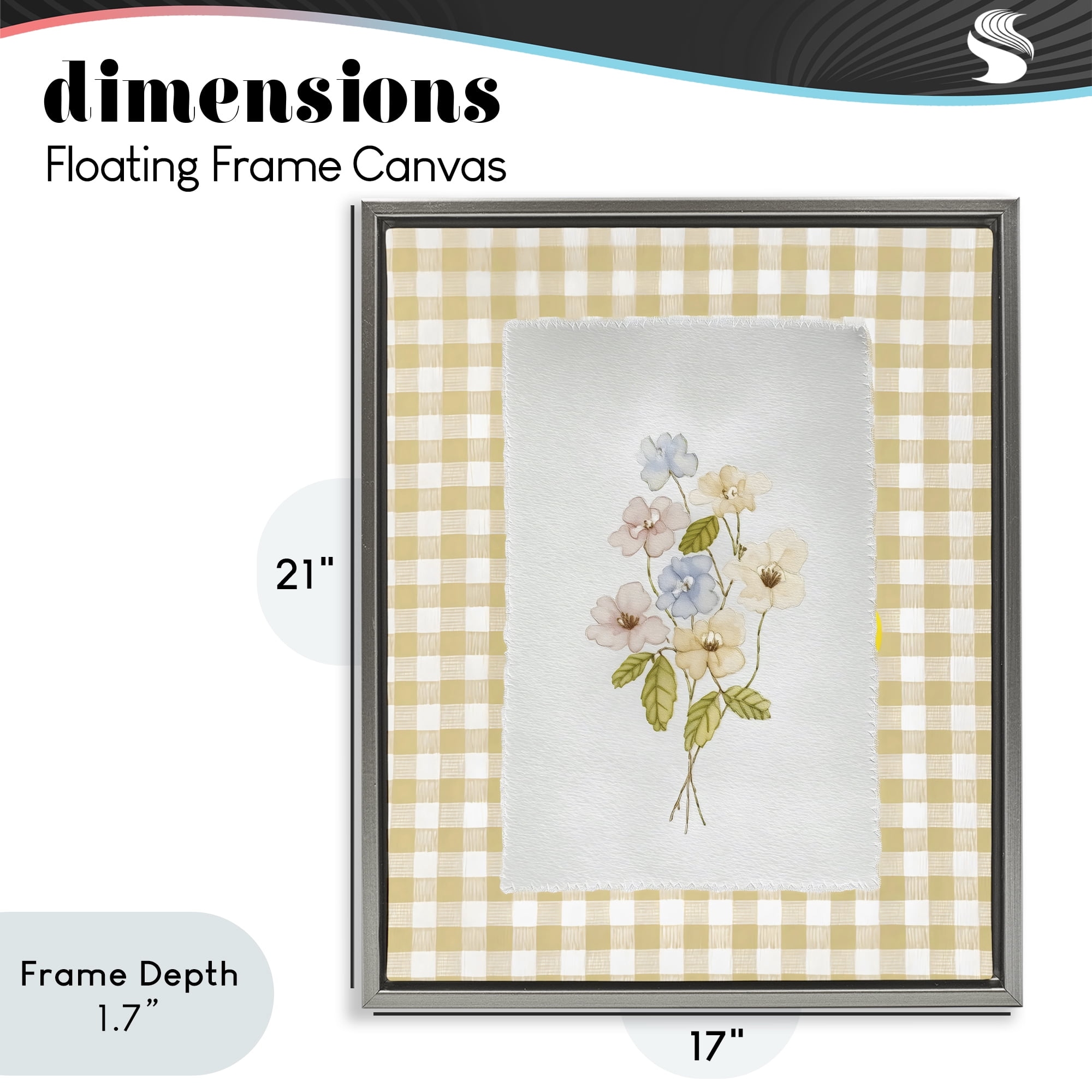 Stupell Industries Soft Gingham Flowers Gray Framed Floater Canvas Wall Art, design by Arlington Prints