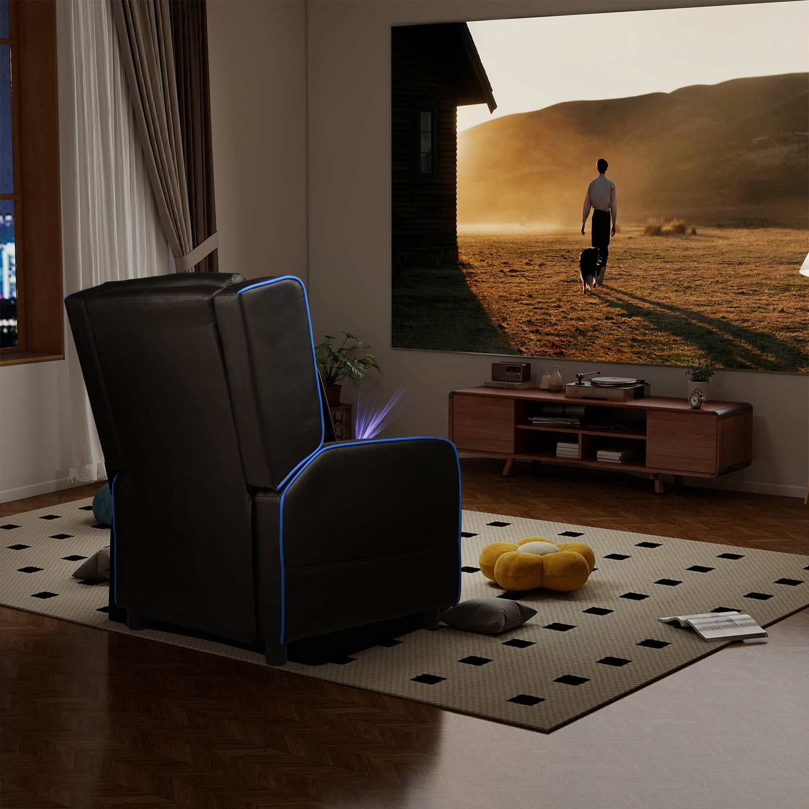GTRCAING Gaming Recliner Chair PU Leather Living Room Sofa Single Home Theater Seating, Blue