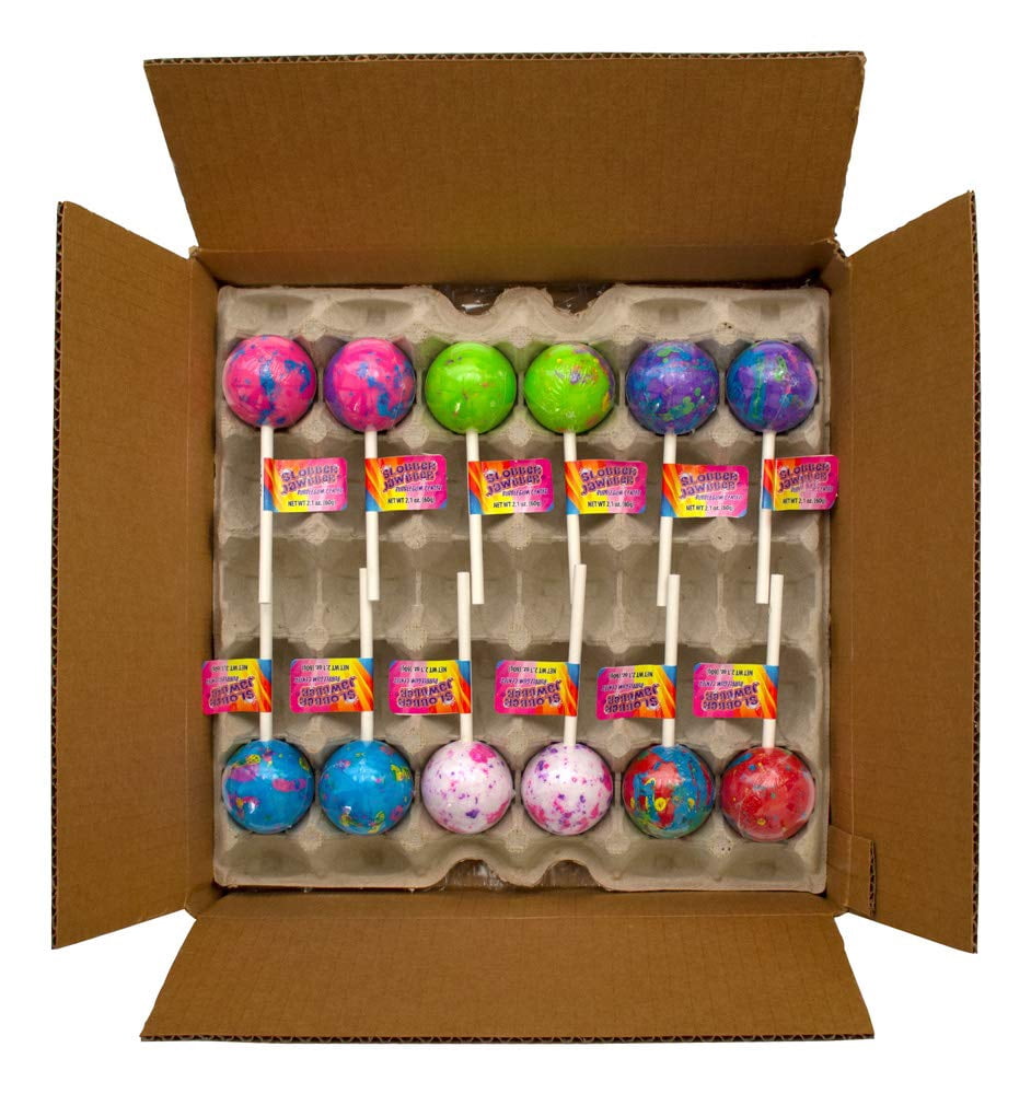 Squire Boone Slobber Jawbbers Jawbreaker Pops with Gum Center,2-1/4" - 12 Count Box with EZ Load Tray