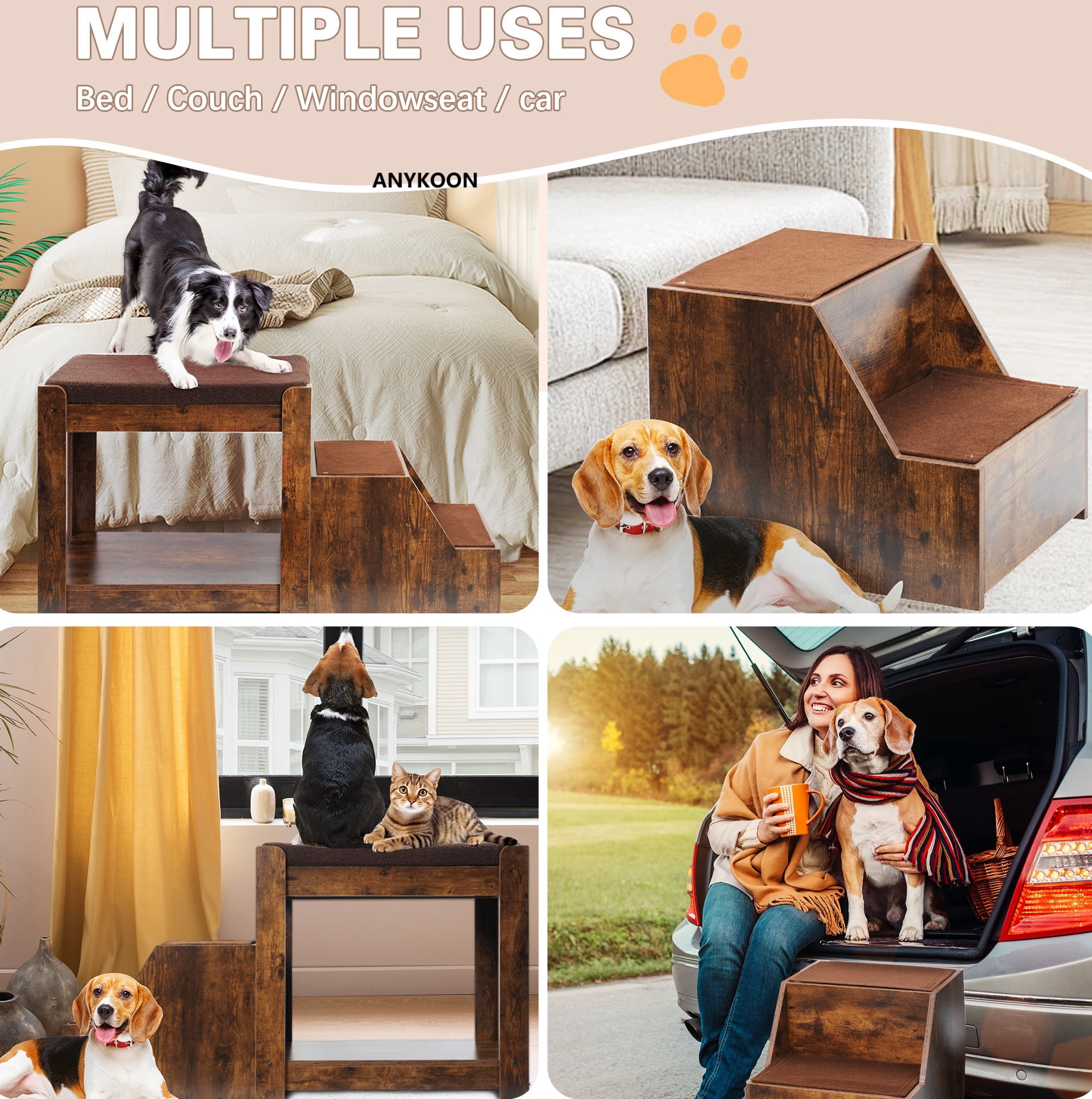 Anykoon Pet Bunk Bed with Removable Step  with Cushion and Cat Scratch Pad, Indoor Use Multi-Level Bed Window Perch Seat Platform for Dogs and Cats