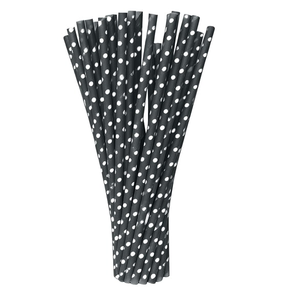 Green Paper Straws, Biodegradable Straws, 7.75 In, Black White Dot Pattern, Smoothie Straws, Birthday Party Celebrations, Beverage Serving, 100 Pc