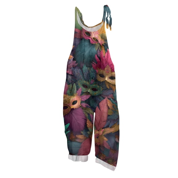 Fgvctg Mardi Gras Formal Jumpsuits for Women Sleeveless Carnival Party Spaghetti Straps Overalls Vintage Wide Leg Pant Mask Graphic Bib Overalls Romper Sprimg Pants With Pockets Purple Pink M