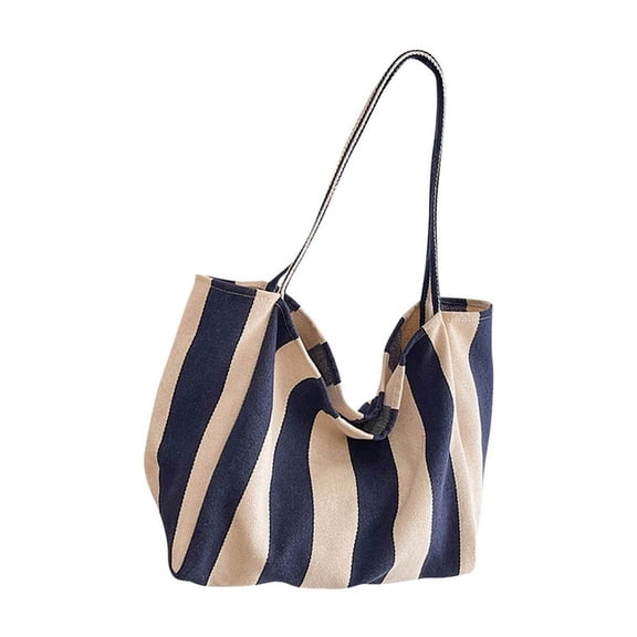 CHUMUD Women's Striped Canvas Tote Handbag Vertical Stripe Large Capacity Shoulder Bag for Shopping Travel