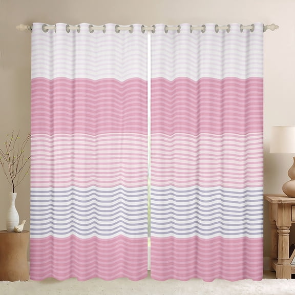 jejeloiu Geometric Lines Curtains Pack of 2 (42x84 Each),Modern Geometric Stripes Curtains Blackout,Pink White Bedroom Curtains For Girls Boys,Super Cozy Room Decor