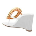 thumbnail image 3 of YDN Women Open Square Toe Metal Flip Flops Slip on Wedge Mid Heel Slide Mules Casual Dressy Work Sandals Size 7 White, 3 of 4