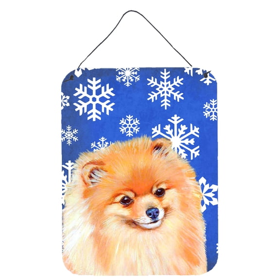 Pomeranian Winter Snowflakes Holiday Wall or Door Hanging Prints