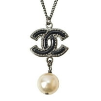 Pre-Owned Chanel Necklace Pendant 2way CHANEL Coco Mark Pearl Motif Black Gunmetal (Good)