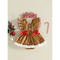 thumbnail image 4 of Baby Girl Christmas Outfit Gingerbread Fly Sleeve Bowknot Velvet Romper Dress Headband Set Newborn Infant Fall Winter Clothes, 4 of 10