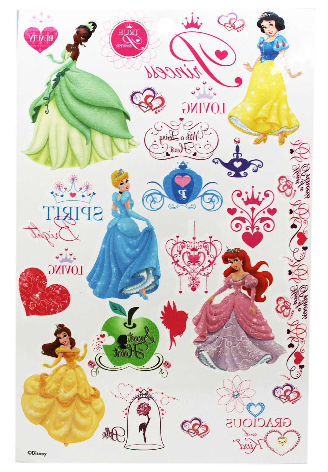 Disney Princess Hearts and Characters Kids Temporary Tattoos 