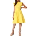 thumbnail image 2 of INSPIRE CHIC Women's Shirt Dress Cap Sleeves Point Collar Tie Waist Button Mid Dresses XS Yellow, 2 of 7