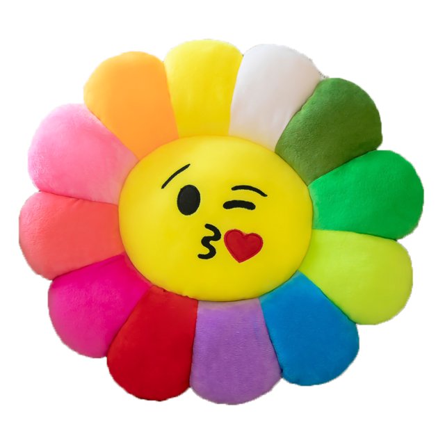 Cojín de girasol colorido con expresión de dibujos animados, cojín de tela para sofá de oficina, tipo 2