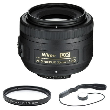 Nikon AF-S DX Nikkor 35mm F/1.8G Lens Bundle with 52mm Multicoated UV Protective Filter, Memory Card Reader, Card Wallet, Cleaning Kit and Cleaning