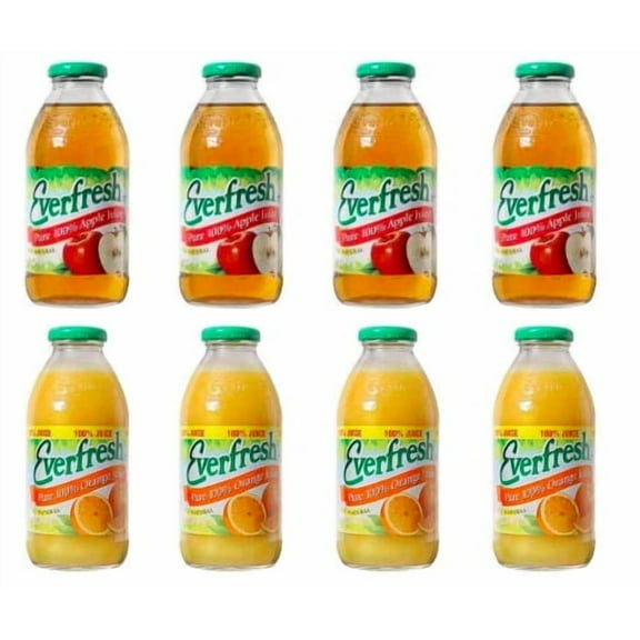 Dana-Market - Variety Everfresh Juice 16 oz. (Pack of 8) Everfresh 100% Apple Juice & Everfresh 100% Orange Juice