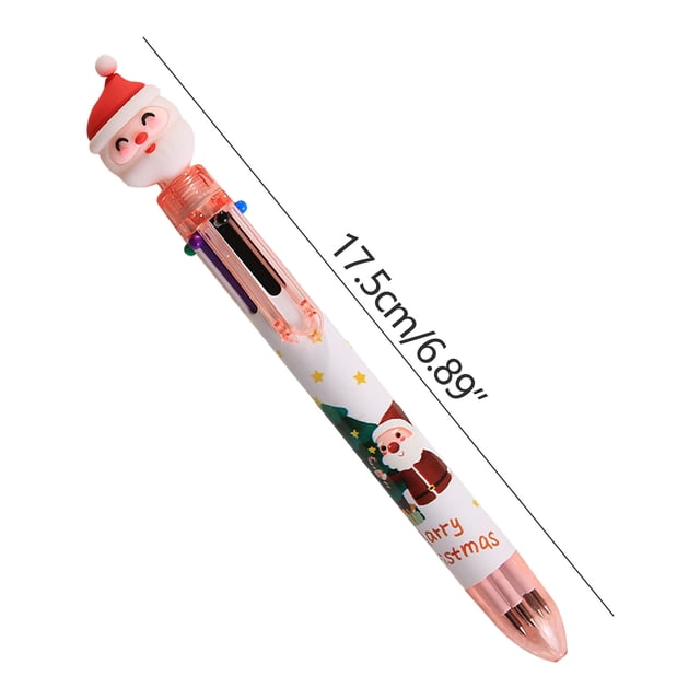 Pompotops Cartoon Christmas Style 6-color Ballpoint Pen Manually Press Multi-color Ballpoint Pen Student Multi-function Oil Pen Christmas Gift 1ml Clearance