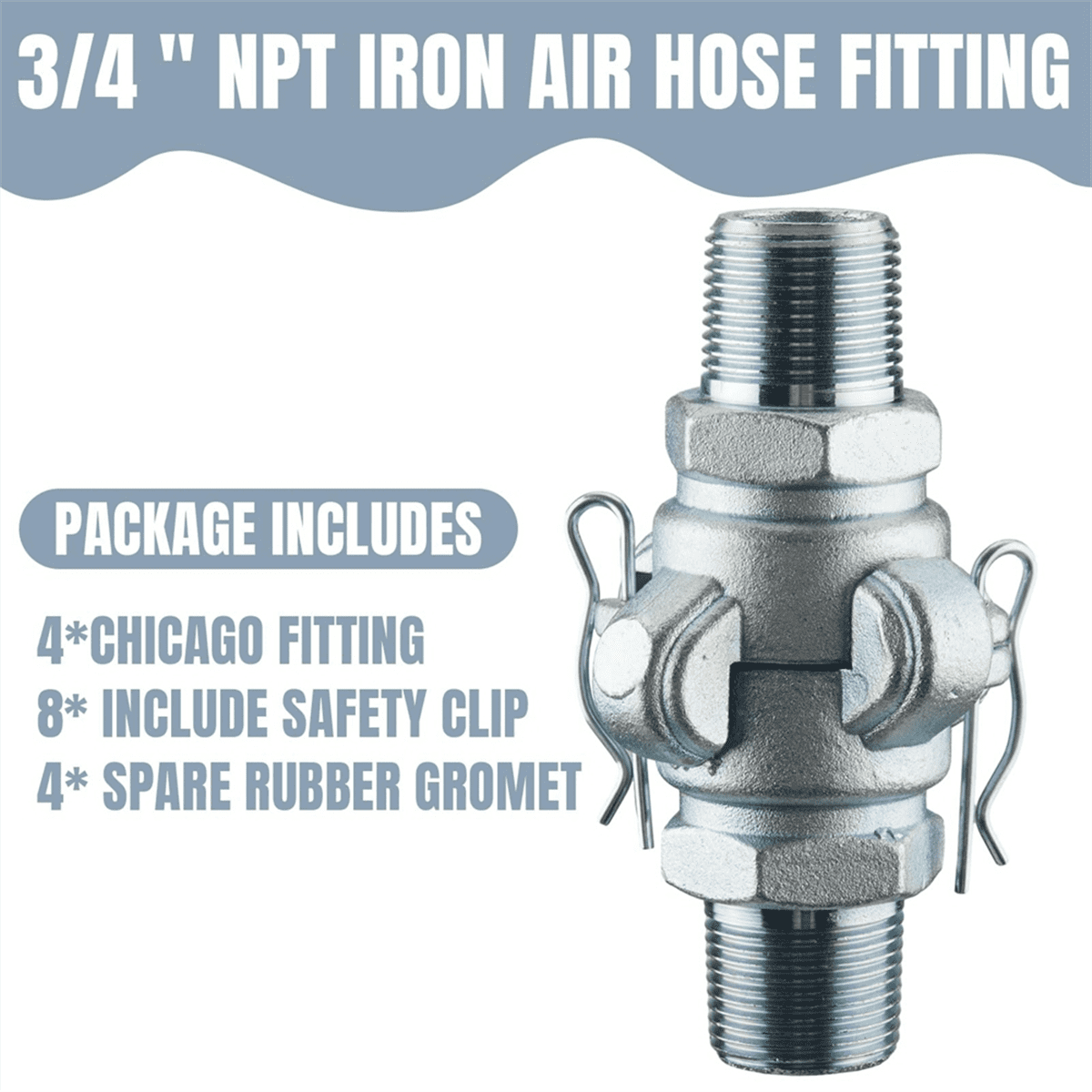 ChillWaves 1/2" NPT Female Universal Air Hose Coupling - 2 Lug Chicago Style Fitting, 2-Pack With Safety Locks - View #2