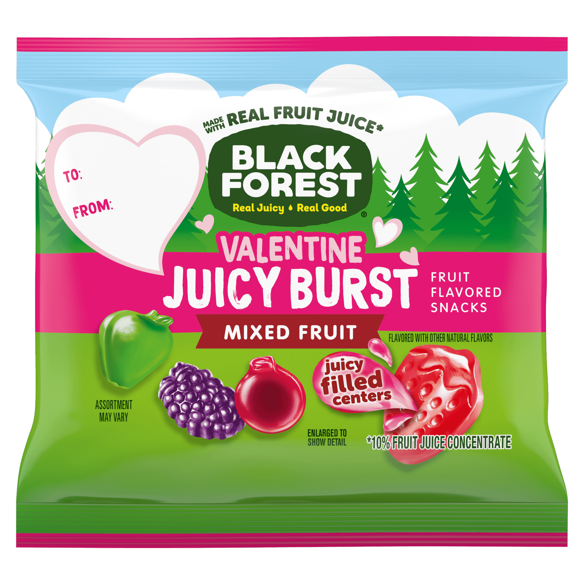 Black Forest Valentine Juicy Burst Fruit Flavored Snacks, Mixed Fruit Flavors, A Juicy Burst of Natural Flavors, Made with Real Fruit Juice, 0.8 oz 20 Count