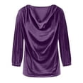 thumbnail image 4 of Womens Velour Tunic Shirt Elegant 3/4 Sleeve Dressy Fall Winter Velvet Tops Loose Warm Casual T-Shirt Draped Blouses, 4 of 6