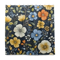Yayeee Shower Curtain with Hooks 72"x72" Waterproof Fabric Bathroom Hanging Decor, Navy Floral Pattern
