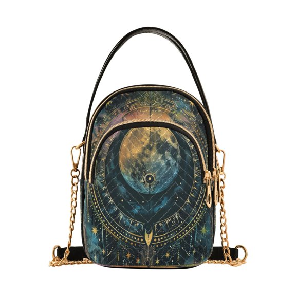 ALAZA Chain Crossbody Bags for Women Bohomia Moon and Star Magical Shoulder Handbag Phone Purse