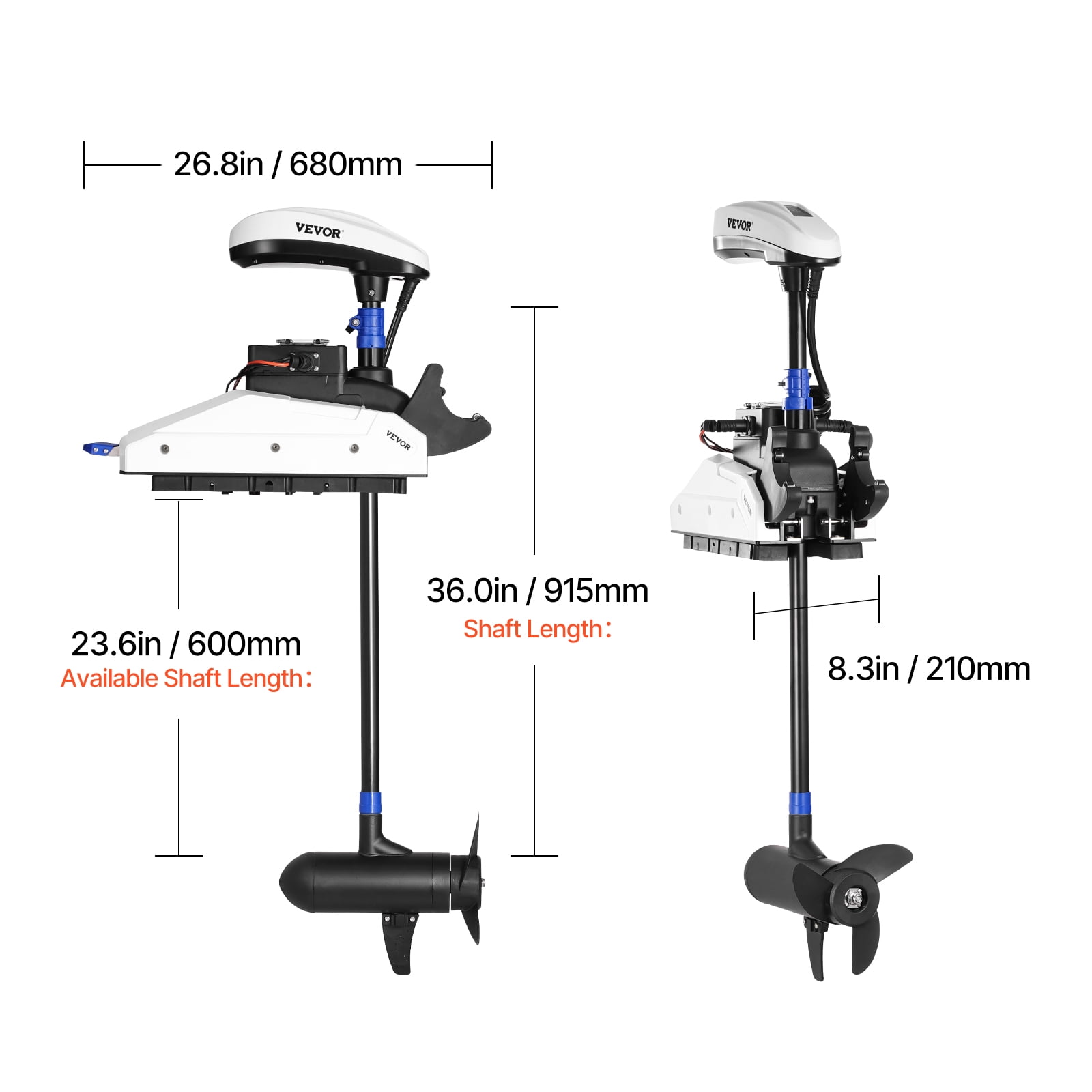 VEVOR Electric Trolling Motor, 55lbs Thrust with GPS, 10-Speed Bow Mounted Saltwater Outboard Boat Motor with Remote Control & LCD Battery Indicator, for Kayaks, Fishing Boats, 36-Inch Shaft