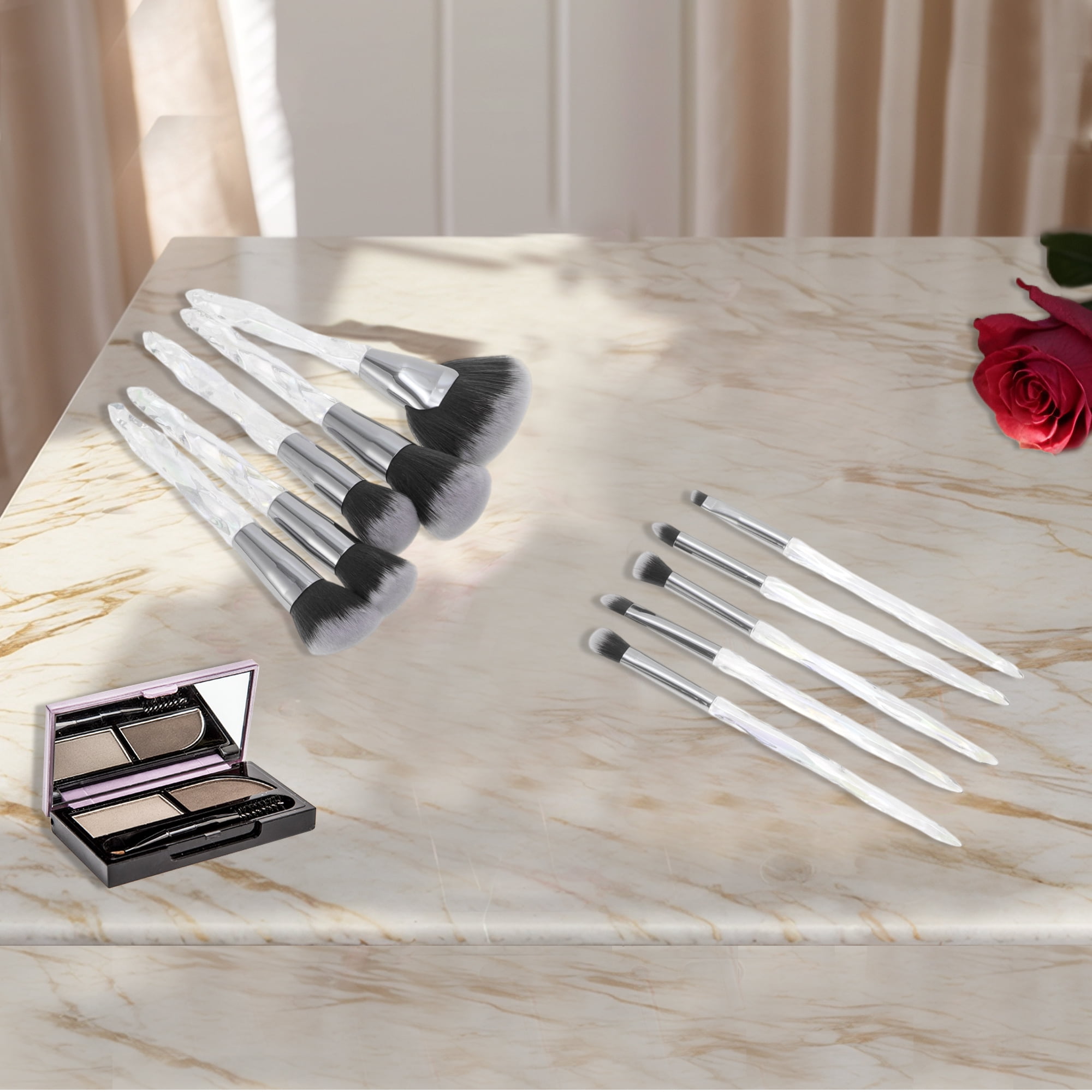 Unique Bargains 10 Pcs Durable Lightweight Makeup Brush Set for Travel White, Gray