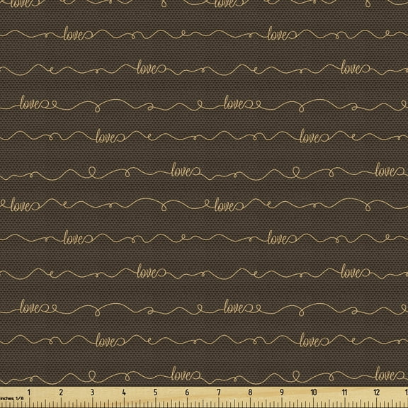 Brown Fabric by the Yard, Dark Brown Backdrop Image with Letterings Hope Love Fun Happy, Decorative Upholstery Fabric for Sofas and Home Accents, 10 Yards, Dark Brown and Cream by Ambesonne