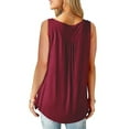 thumbnail image 3 of JustVH Blouse Décontractée Unie Henley Col en V pour Femmes Tunique Plissée à Boutons, 3 of 3