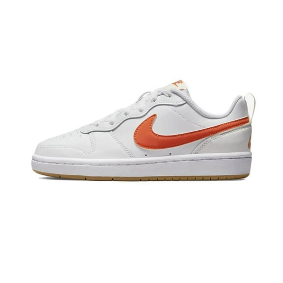 Nike Court Borough Low 2 Boys Casual Shoe BQ5448-114 White/Orange-Summit WHI, Size 7