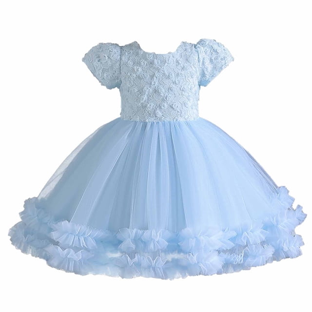 Penkiiy Robe Sans Manches Brodée en Maille pour Filles, Robe de Princesse, Robe d'Été Bleue 2023
