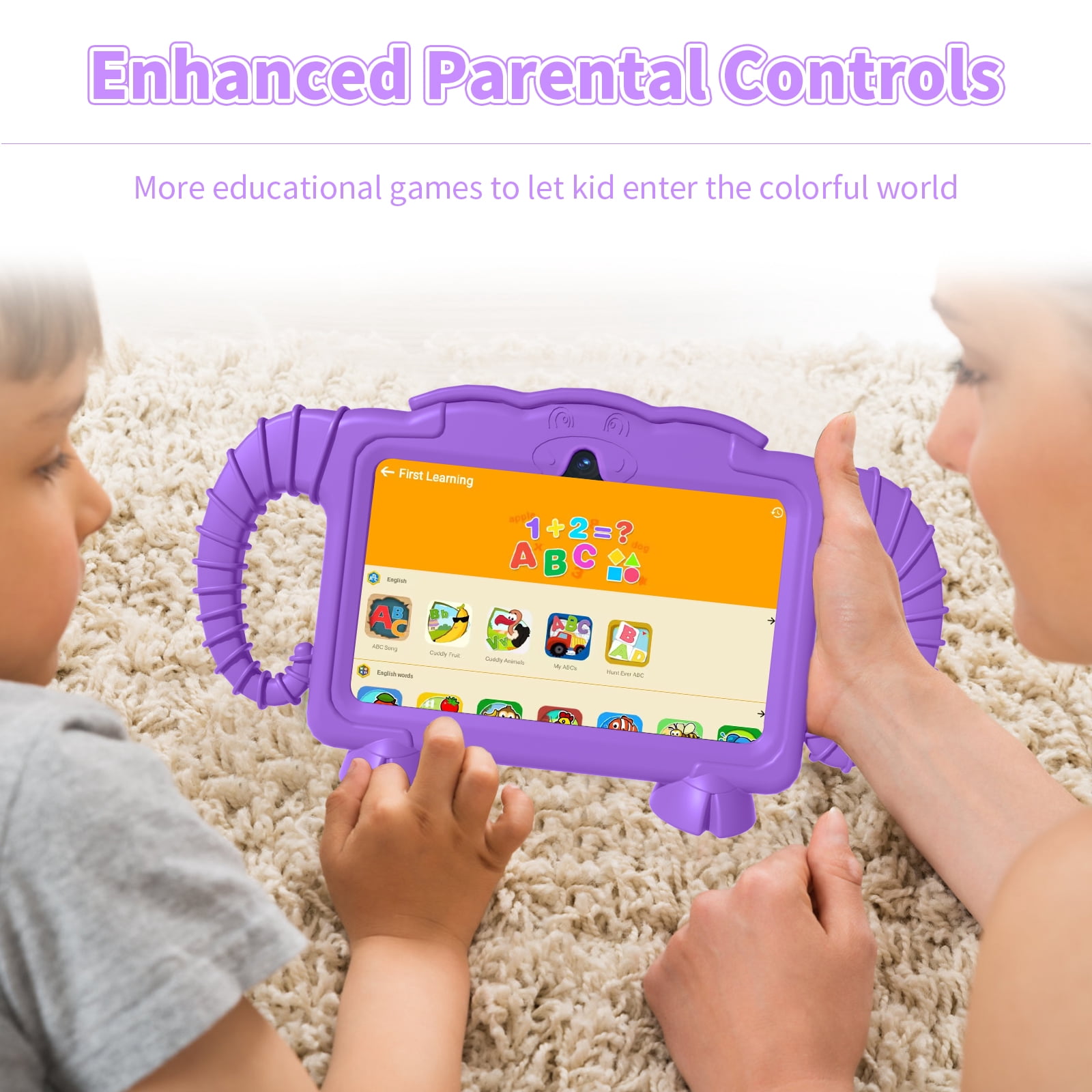 Kids Tablet, 7 inch Android Tablet for Kids, 6GB RAM 32GB ROM Quad-Core Toddler Tablet with Shockproof Case, Bluetooth, WiFi, Parental Control, 2MP+2MP Dual Camera, GPS, Games