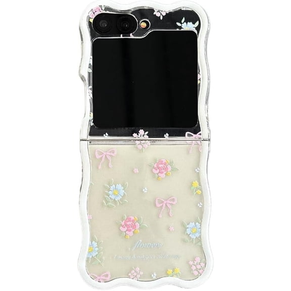 Case for Samsung Galaxy Z Flip 6, Cute Beautiful Colorful Flowers Pattern Design Curly Wavy Frame Girls Women TPU Phone Cover with Wrist Chain (no Chain)
