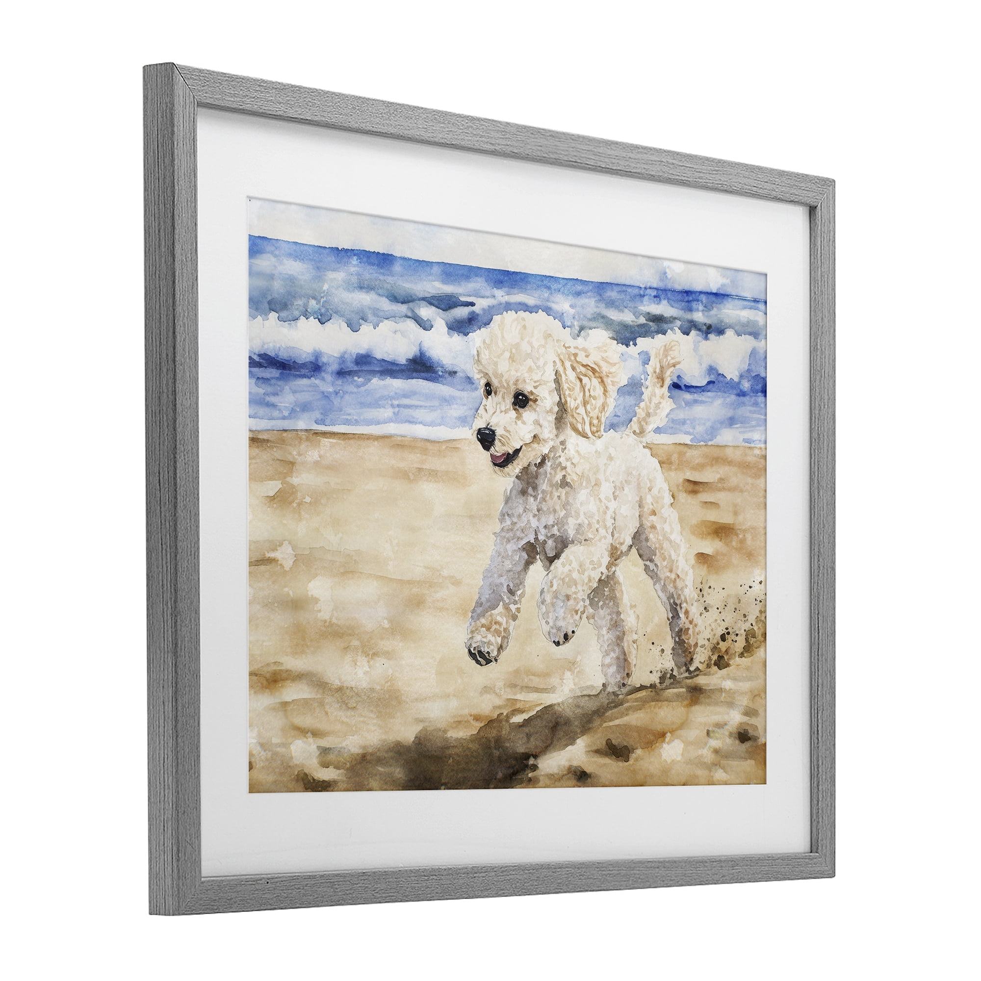 Stupell Industries Poodle's Journey on Beach Gray Framed Print Under Glass, design by Svetlana Aleynikova