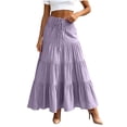 thumbnail image 2 of Qulqfy Womens Summer Maxi Pleated Long Skirts Boho Flowy Ruffle Drawstring Purple High Waisted Skirts for Women S, 2 of 5