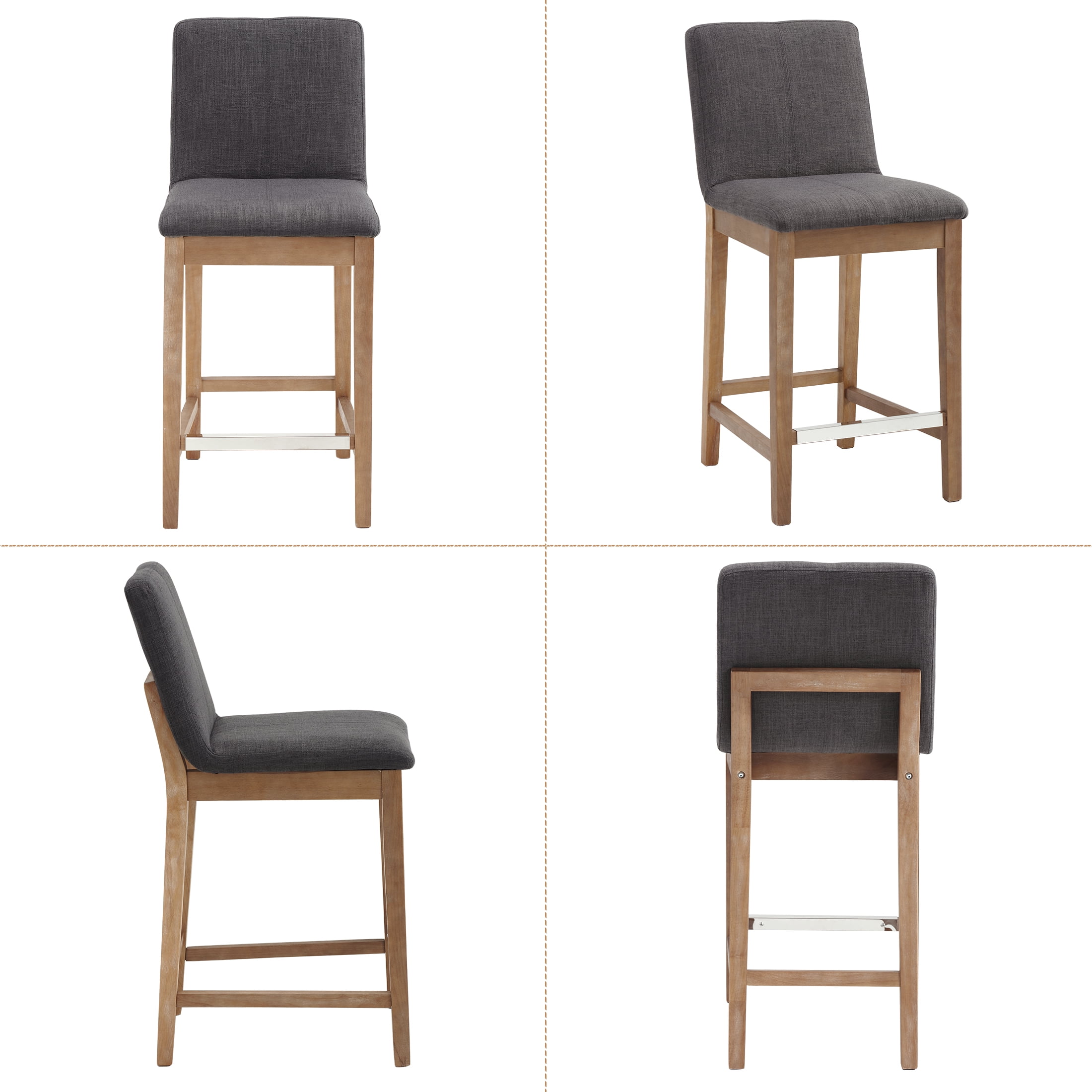 Guyou 26" Counter Height Bar Stools Set of 2, Modern Linen Upholstered Barstools, Rustic Farmhouse Wooden Kitchen Island Chairs with Backrest and Footrest for Dining Room Home Bar Patio Club, Charcoal